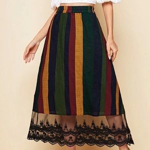 Color block lace trim skirt